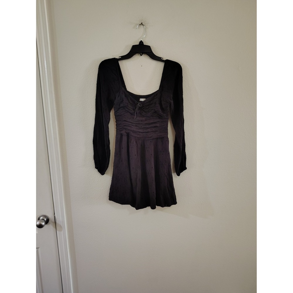 Hollister Black Eyelet Long‎ Sleeve Mini Dress Smocked Back Cottagecore Small